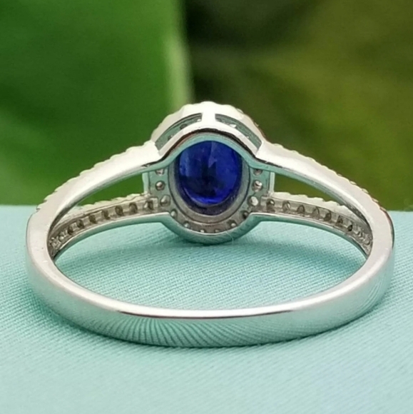 Vintage Silver Simulant Sapphire and CZ Halo Split Ring-Sterling-Simulant-Estate - Picture 7 of 9